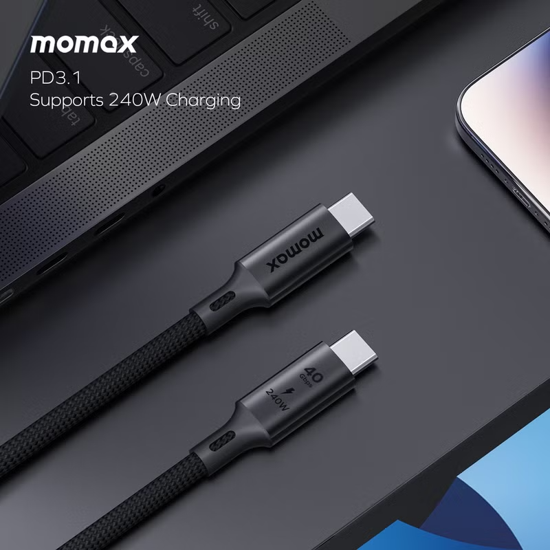 Momax Elite 240W USB-C USB 4 40Gbps.cable 1m | Black Momax Elite 240W USB-C USB 4 40Gbps.cable 1m | Black